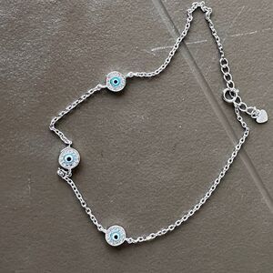 925 Sterling Silver Evil Eye CZ Anklet